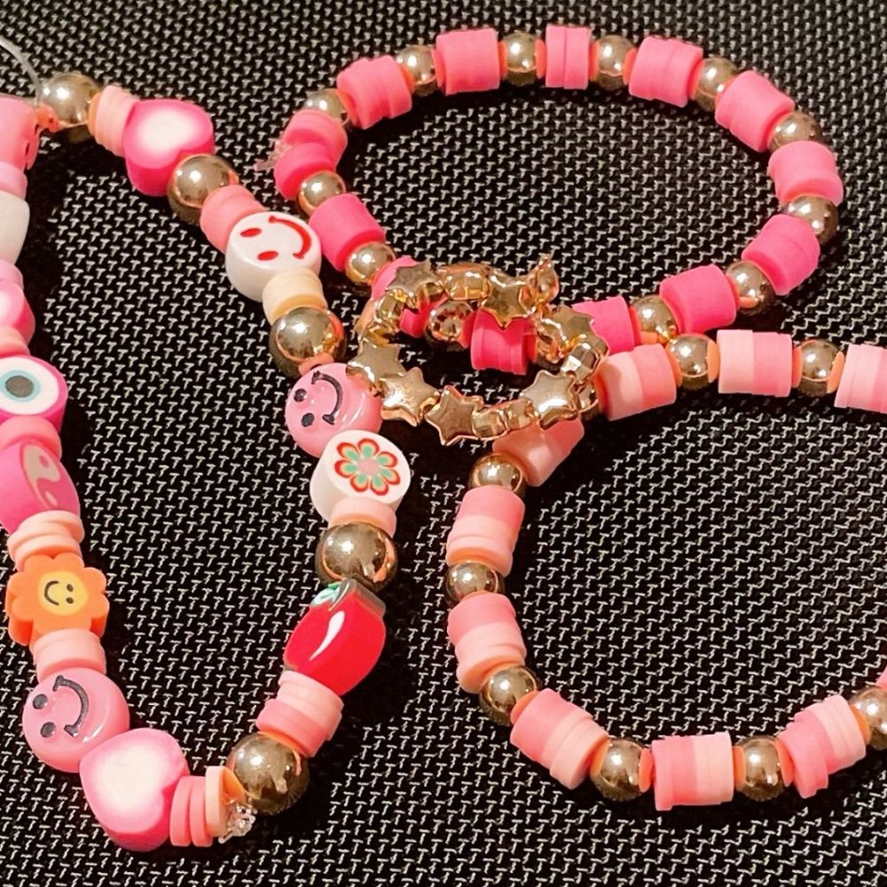 Preppy Pink Polymer Clay Bracelets set